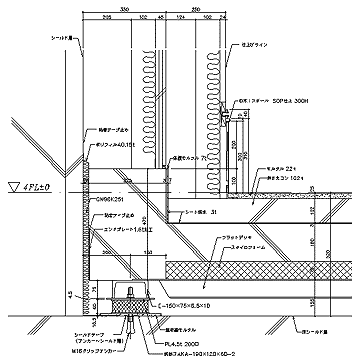 第4スタジオ浮き床詳細図