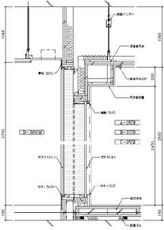 生放送スタジオ－D-Room間 断面詳細図