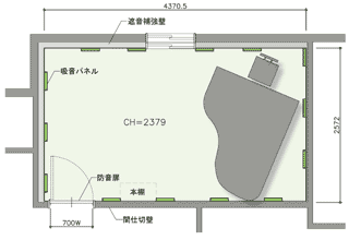 荒木邸 声楽練習室 平面見取り図