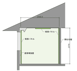 荒木邸 声楽練習室 断面見取り図