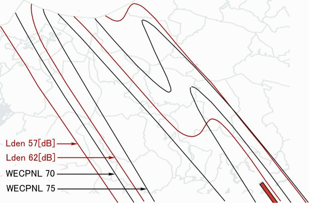 図3 WECPNLとL_denコンターの違い(成田市航空機騒音社会反応調査より)