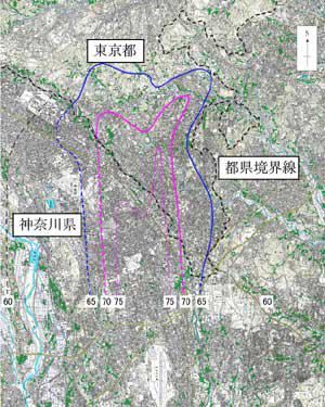 図9 年間の騒音予測コンター図