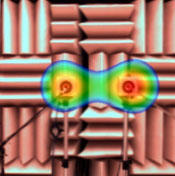 図1 2つのスピーカからの音を解析した例(4000Hz、左：通常の解析結果)