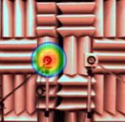 図1 2つのスピーカからの音を解析した例(4000Hz、右：右側のスピーカからの寄与を信号処理で除外した解析結果)