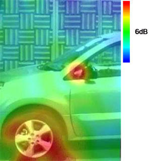 図2 音源探査結果の一例(風速100km/h,2kHz)