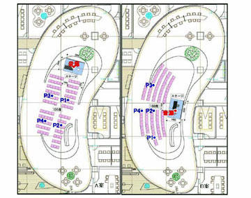 図6 ステージ配置案(左A案, 右B案)