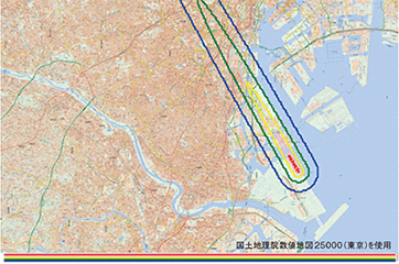 図6　A 滑走路着陸による最大騒音レベル分布図